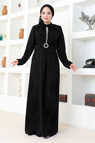 moda selvim فستان سهرة أسود SHD5326-M - Thumbnail