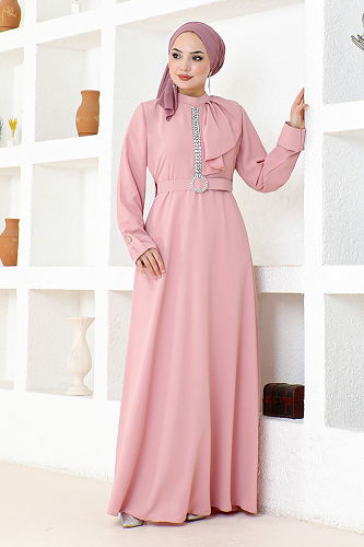 moda selvim Evening Dress SHD5326-M Powder - Thumbnail