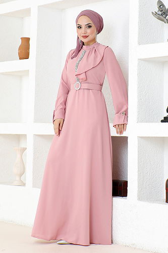 moda selvim Evening Dress SHD5326-M Powder - Thumbnail