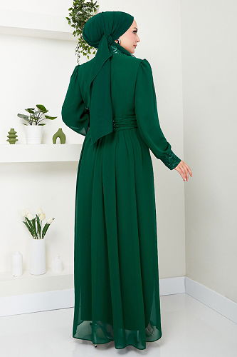 moda selvim Evening Dress YGS4020-M Emerald - Thumbnail