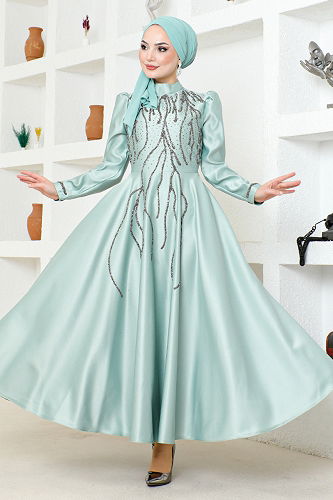 moda selvim Evening Dress YGS6357-M Mint - Thumbnail