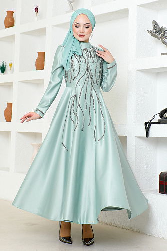 moda selvim Evening Dress YGS6357-M Mint - Thumbnail