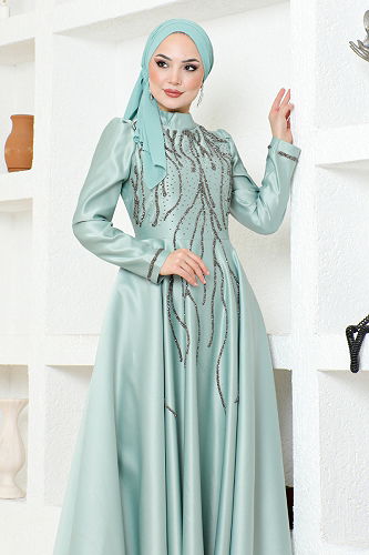 moda selvim Evening Dress YGS6357-M Mint - Thumbnail