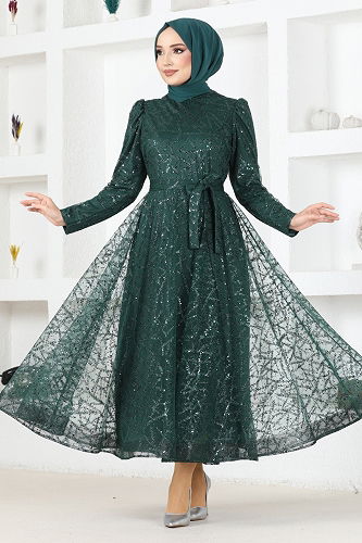 moda selvim Evening Dress YGS6421-M Emerald - Thumbnail