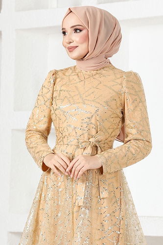 moda selvim Evening Dress YGS6421-M Gold - Thumbnail