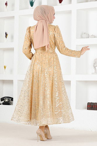 moda selvim Evening Dress YGS6421-M Gold - Thumbnail