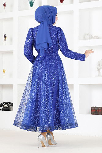 moda selvim Evening Dress YGS6421-M Saxe - Thumbnail