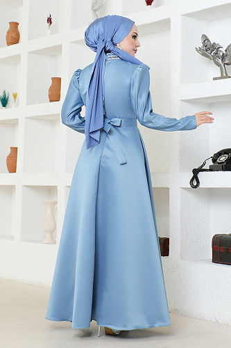 moda selvim Evening Dress YGS6559-M Blue - Thumbnail