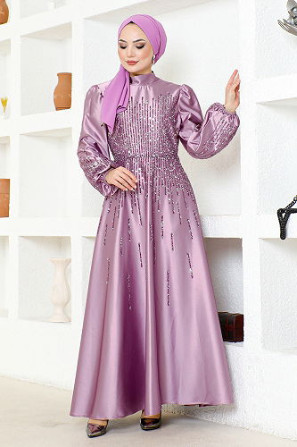 moda selvim فستان سهرة وردي YGS6561-M - Thumbnail