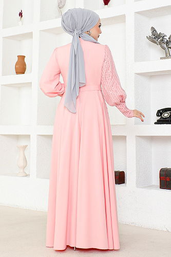 moda selvim Evening Dresses with Glitter Transition ASM2703-M Powder - Thumbnail