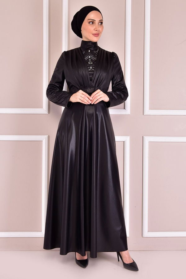 Modaselvim NET 20%+20% DISCOUNT IN THE CARD Evening Dresses with Stone Embroidered Belt ASM21357-M Black