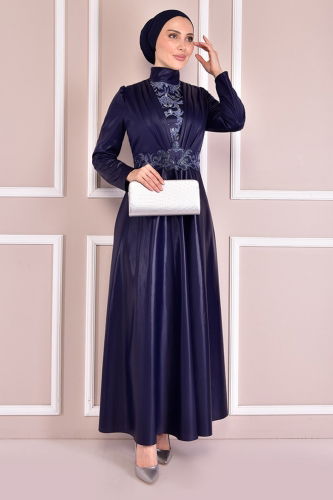 MRV A.S.M. - Evening Dresses with Stone Embroidered Belt ASM21357-M Indigo
