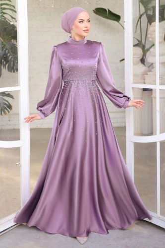 moda selvim Evening Wear 0012AZ865 Lilac - Thumbnail