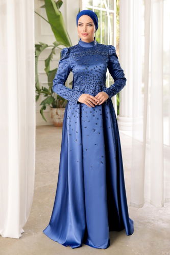 moda selvim Evening Wear 015AZ865 Indigo - Thumbnail