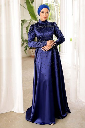 moda selvim Evening Wear 015AZ865 Navy Blue - Thumbnail