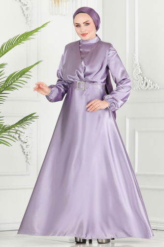 moda selvim Evening Wear 0356ALG474 Lilac - Thumbnail