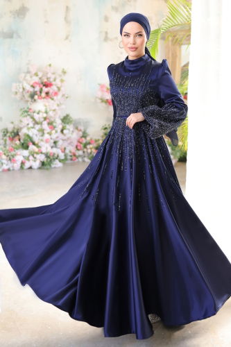 moda selvim Evening Wear 1732MDHZ870 Navy Blue - Thumbnail