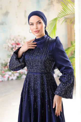 moda selvim Evening Wear 1732MDHZ870 Navy Blue - Thumbnail