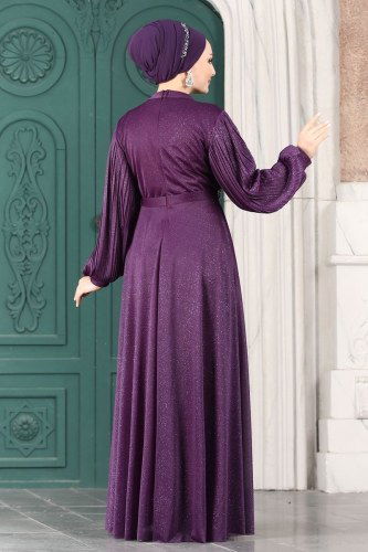 moda selvim Evening Wear 1853AY342 Damson - Thumbnail