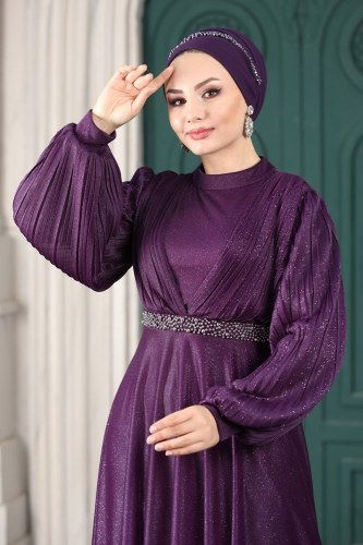 moda selvim Evening Wear 1853AY342 Damson - Thumbnail