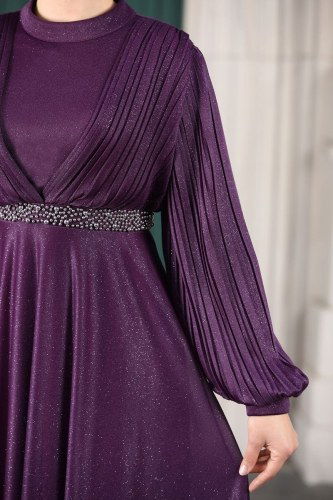 moda selvim Evening Wear 1853AY342 Damson - Thumbnail