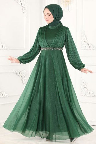 moda selvim 1853AY342 الزيتي فساتين سهره - Thumbnail