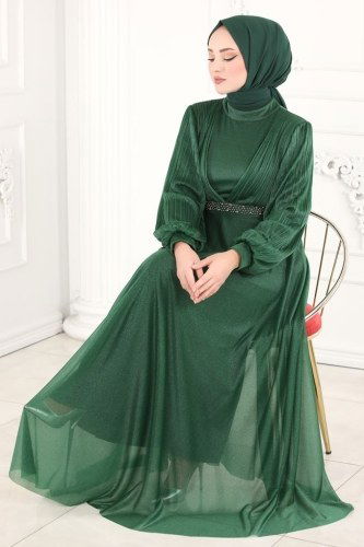 moda selvim 1853AY342 الزيتي فساتين سهره - Thumbnail