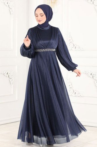 moda selvim Evening Wear 1853AY342 Navy Blue - Thumbnail