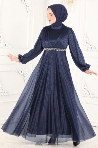 moda selvim Evening Wear 1853AY342 Navy Blue - Thumbnail