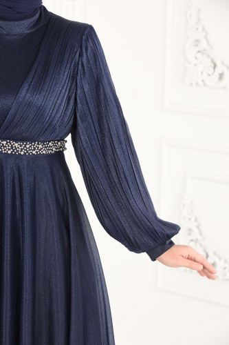 moda selvim 1853AY342 كحلي فساتين سهره - Thumbnail