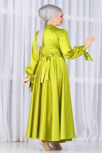 moda selvim 1858AY342 لون زيتوني فساتين سهره - Thumbnail