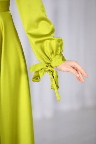 moda selvim 1858AY342 لون زيتوني فساتين سهره - Thumbnail