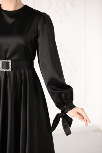 moda selvim 1858AY342 اسود فساتين سهره - Thumbnail