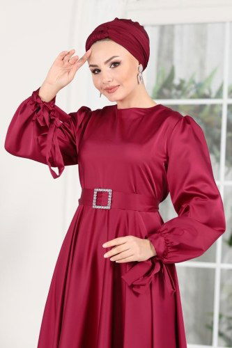 moda selvim Evening Wear 1858AY342 Cherry - Thumbnail