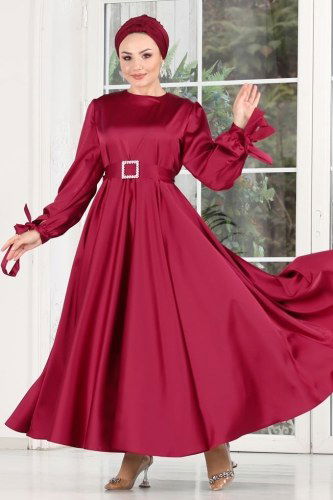 moda selvim 1858AY342 بنفسجي غامق فساتين سهره - Thumbnail