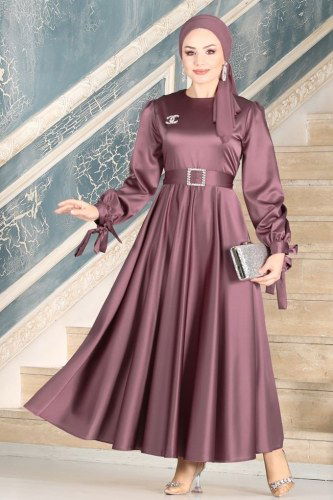 moda selvim Evening Wear 1858AY342 Dark Lilac - Thumbnail