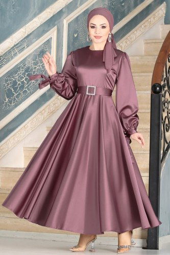 moda selvim Evening Wear 1858AY342 Dark Lilac - Thumbnail