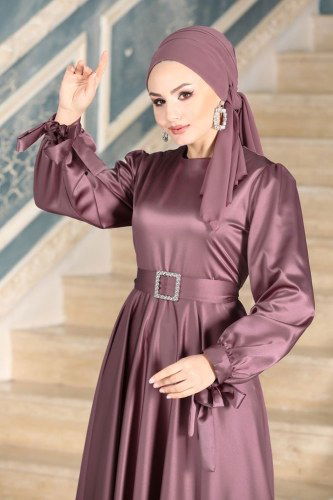 moda selvim Evening Wear 1858AY342 Dark Lilac - Thumbnail