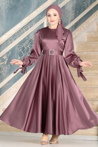 moda selvim 1858AY342 ليلكي غامق فساتين سهره - Thumbnail