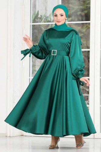 moda selvim 1858AY342 الزيتي فساتين سهره - Thumbnail