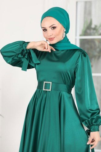 moda selvim 1858AY342 الزيتي فساتين سهره - Thumbnail