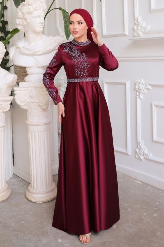 moda selvim Evening Wear 2009LPN858 Claret Red - Thumbnail