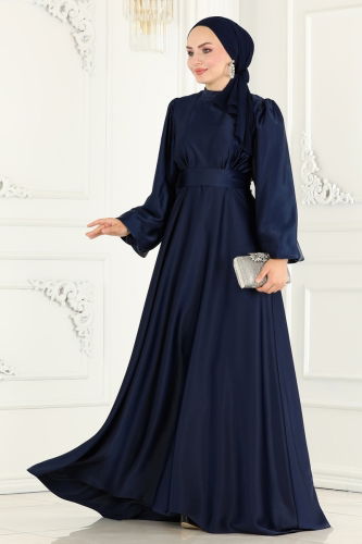 moda selvim Evening Wear 2188PYT687 Navy Blue - Thumbnail