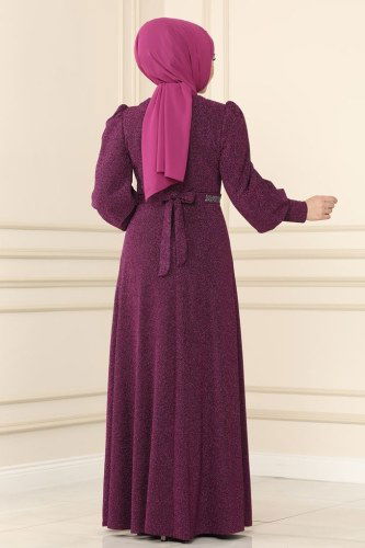 moda selvim 22017PN204 ارجواني فساتين سهره - Thumbnail
