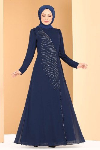 moda selvim 2205PN204 كحلي فساتين سهره - Thumbnail