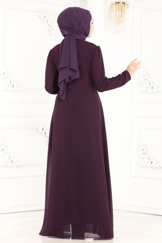 moda selvim 2205PN204 بنفسجي فساتين سهره - Thumbnail