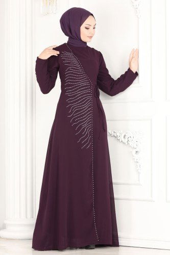 moda selvim 2205PN204 بنفسجي فساتين سهره - Thumbnail