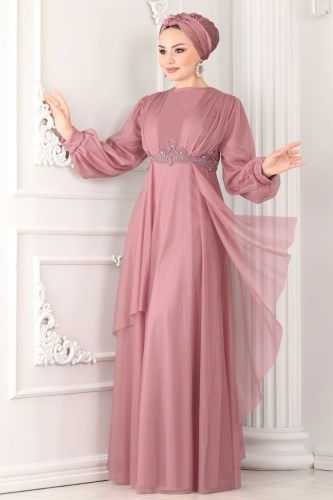moda selvim 2213PN204 الزهري فساتين سهره - Thumbnail