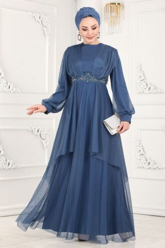 moda selvim Evening Wear 2213PN204 Indigo - Thumbnail