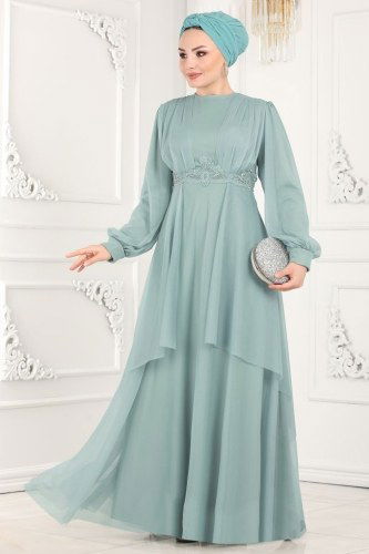 moda selvim 2213PN204 تركوازي فساتين سهره - Thumbnail
